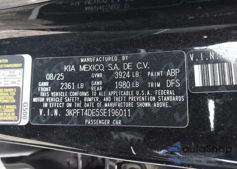 2025 Kia K4 Lxs from USA, damaged, VIN 3KPFT4DE5SE196011